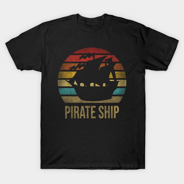Pirate Ship Pirates Retro Sunset T-Shirt by The Agile Store